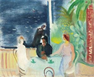 Márffy Ödön: Riviériai tájkép Csinszkával és önarcképpel